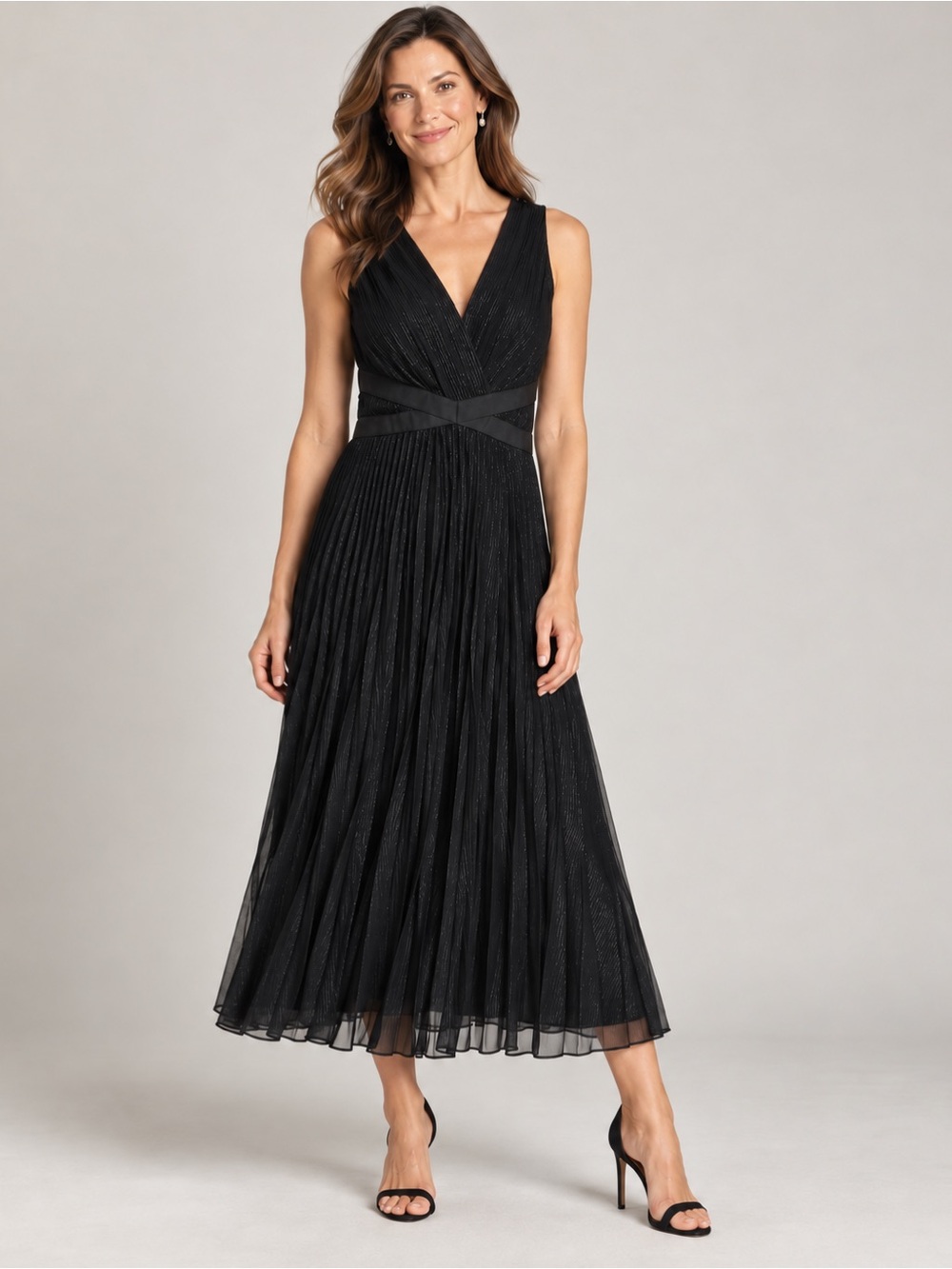 NWT White House Black Market Lurex Pleated Midi Dress Black Size 10 MSRP $195